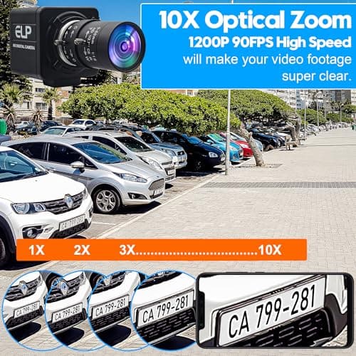 ELP Global Shutter USB Webcam - 1080P 90fps, Manual Zoom, Variable Focus, AR0234 Close-up Camera for Laptop