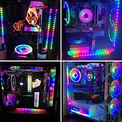 BTF-LIGHTING WS2812B IC PC Light Strip 4PCs 19in Individually Addressable for 5V 3Pin LED Headers for Asus Aura,Gigabyte RGB Fusion, MSI Mystic Light