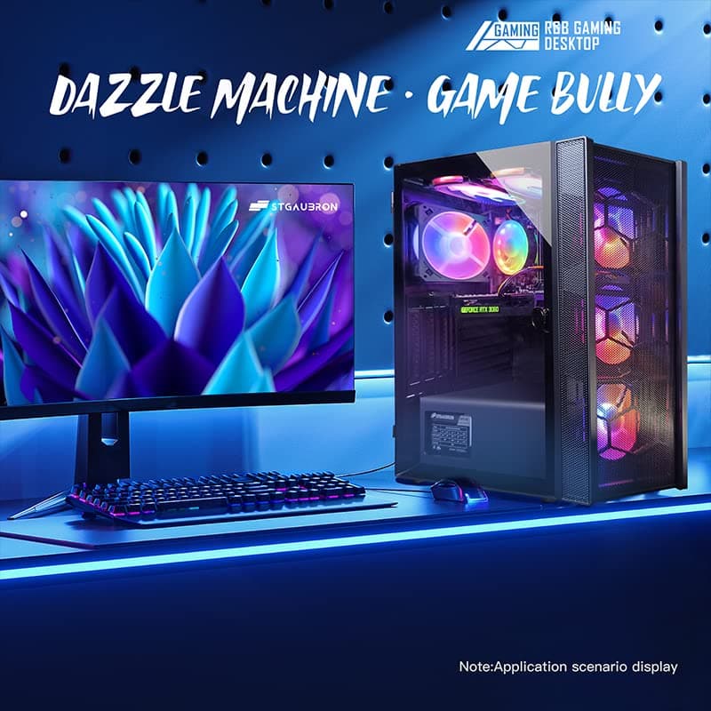 STGAubron Desktop PC, Intel Core i7 up to 3.9G, GeForce RTX 3060 12G GDDR6, 32G, 1TB SSD, WiFi, BT 5.0, RGB Fanx6, RGB Keybaord, RGB Mouse, Mouse Pad, RGB Bluetooth Sound Bar, RGB BT Gaming Mic W1