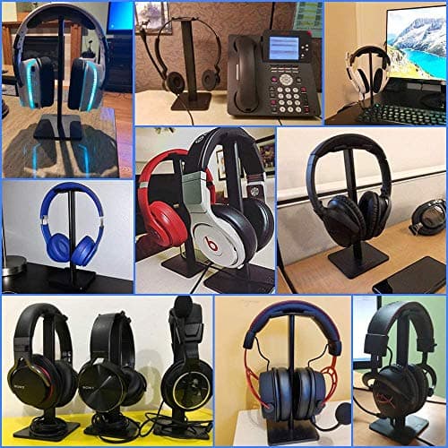 New bee Headphone Stand Headset Holder Earphone Stand with Aluminum Supporting Bar Flexible Headrest ABS Solid Base for All Headphones Size (Black)
