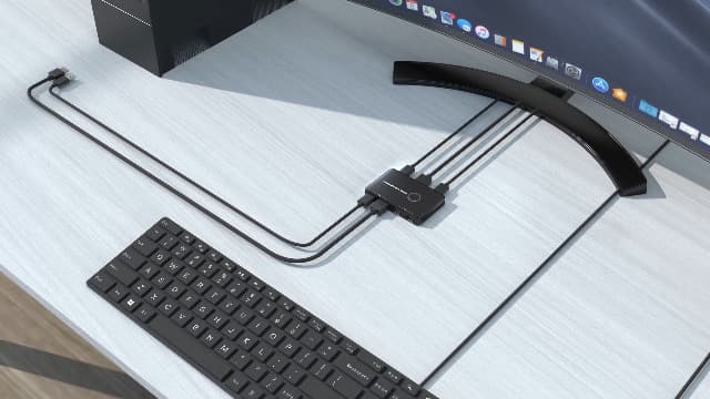 KVM Switch HDMI 2 Port Box,ABLEWE USB and HDMI Switch for 2 Computers Share Keyboard Mouse Printer and one HD Monitor,Support UHD 4K@60Hz,with 2 USB Cable and 2 HDMI Cable
