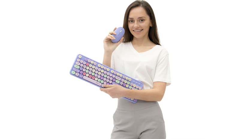 UBOTIE Colorful Computer Wireless Keyboards Mouse Combos, Typewriter Flexible Keys Office Full-Sized Keyboard, 2.4GHz Dropout-Free Connection and Optical Mouse (Milk Tea -Colorful)