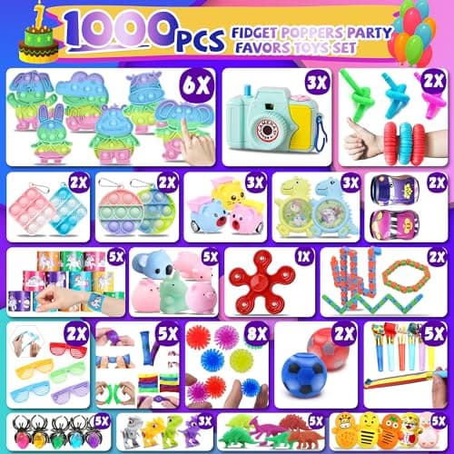 1000+ PCS Party Favors for Kids,Fidget Toys Pack,Christmas Stocking Stuffers,, Birthday Gift, Treasure Box,Goodie Bag Stuffers, Carnival Prizes, Toys Filler Sensory Toy for Classrooom