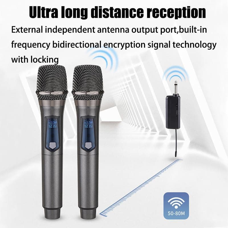 Wireless Microphone,Rechargeable Wireless Dual UHF Microphone,Dual Handheld Dynamic Wireless Mic for Karaoke Singing, Wedding, DJ, Party, Speech, Church, Class Use,PA System,200ft,Gray