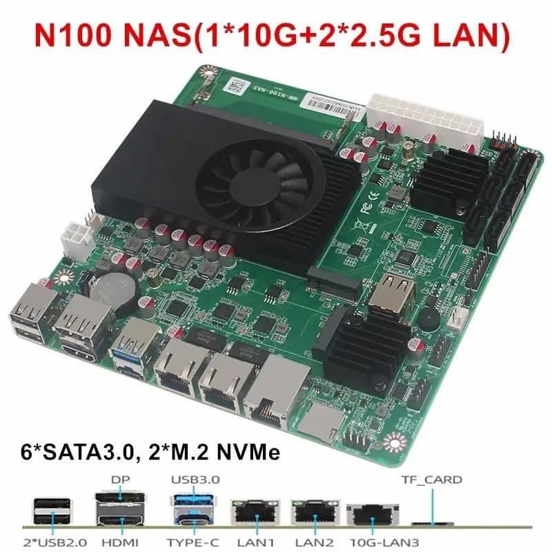 1 * 10G 2*i226-V 2.5G 3LAN Intel N100 NAS Motherboard 6-Bay 6*SATA3.0 2*M.2 NVMe 1*DDR5 Soft Router ITX Mainboard