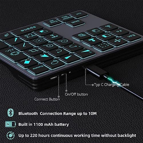 Doohoeek Bluetooth Shortcut Keyboard for Adobe Photoshop for PC Computer, Desktop, iPad & MacBook, PS Shortcut Hotkeys Keypad Rechargeable with 7-Color Backlit Key for MacOS, iOS & Windows