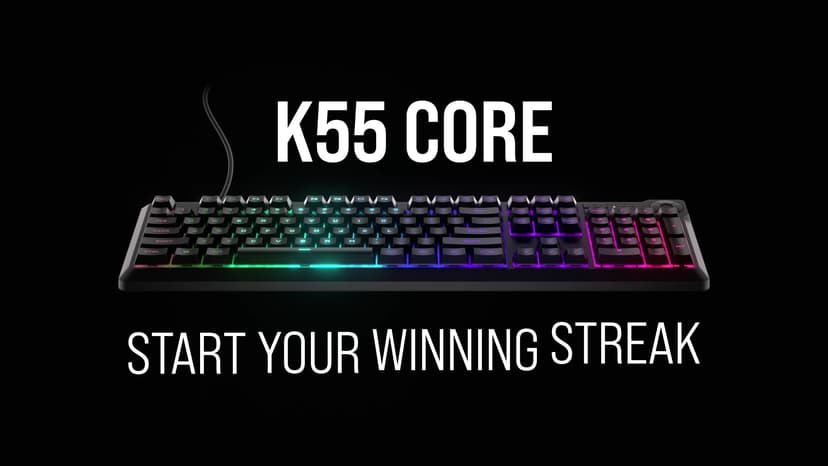 Corsair K55 CORE RGB Membrane Wired Gaming Keyboard – Quiet, Responsive Switches – Spill Resistance – Ten-Zone RGB – Media Keys – iCUE Compatible – QWERTY NA – PC, Mac – Black
