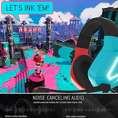 Orzly Gaming Headset with Mic for Nintendo Switch OLED and Lite Joycon Color Match with Led Light Microphone & Remote - Hornet RXH-20 Tanami Edition