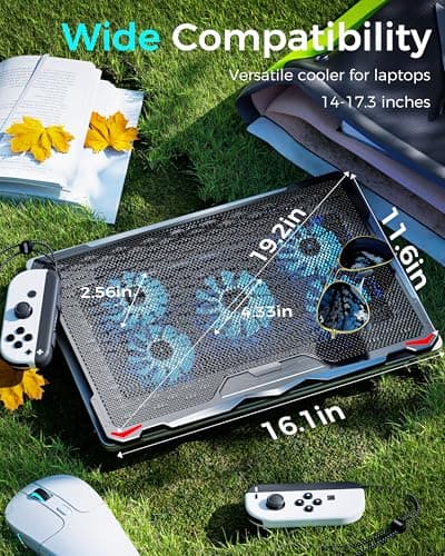 AICHESON Laptop Cooling Pad 5 Fans Up to 17.3 Inch Heavy Notebook Cooler, Blue LED Lights, 2 USB Ports, S035, Blue-5fans