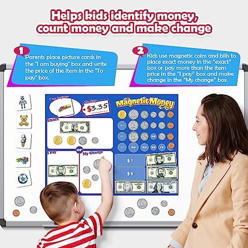 60 PCS Magnetic Money for Kids for Learning, Math Manipulatives, Learning & Education Toys for Classroom, Pretend Play, Math Games for Toddler, Teacher and Homeschool Supplies