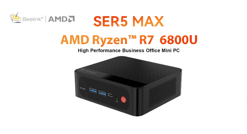 Beelink SER5 MAX Mini PC,AMD Ryzen 7 6800U(8C/16T,up to 4.7 GHz),Mini Computer 32GB LPDDR5 RAM 500GB PCle4.0 SSD Graphics 12 core 2200 MHz,Support 4K Triple Display/Wifi6/BT5.2/USB3.2/HDMI+DP+Type-C