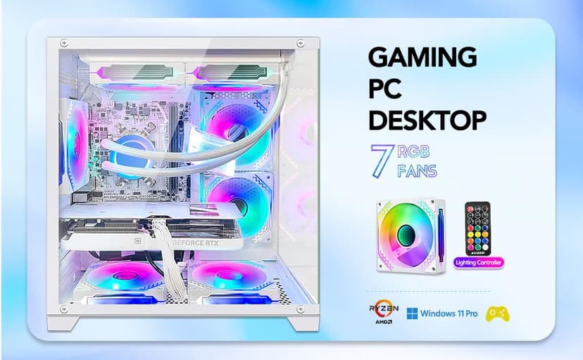 Panorama Gaming PC Desktop - AMD Ryzen 7 5700X 3.4 GHz, RTX 4070 Super 12G, 32GB DDR4 RAM 3200, 1TB M.2 PCIE SSD + 2TB SATA SSD, Windows 11 Pro 64-bit Desktop Computer, White