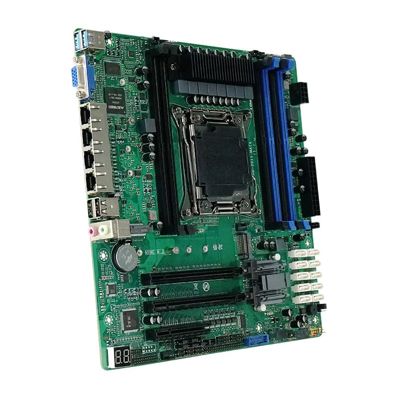 X99 NAS Motherboard Slot 10xSATA 2*M.2_ NVME PCIE X16 ×2 LGA2011-3 for NAS Router Sever 4x2.5GbE I226 DDR4 RAM Memory VGA Support Turbo PCIE 24 * 24cm