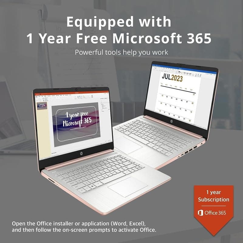 HP 2024 Premium 14" Micro-Edge Portable Laptop Student Business, Intel Quad-Core N4120, 4GB RAM, 192GB (128GB eMMC+ 64GB Card), WiFi, Windows 11S + 1 Year Office 365, MarxsolAccessory Rose Gold
