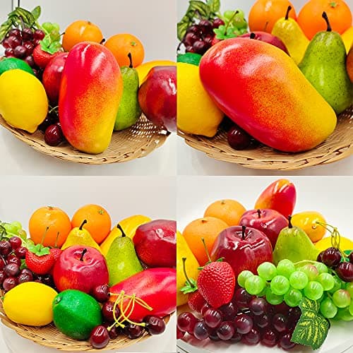 17 Pcs Fake Fruit, Simulation Fruit Props for Photography, Display, Lifelike Realistic Artificial Fake Fruits Home Decor Craft Fruit Set Fake Lemon Fake Grape Strawberry