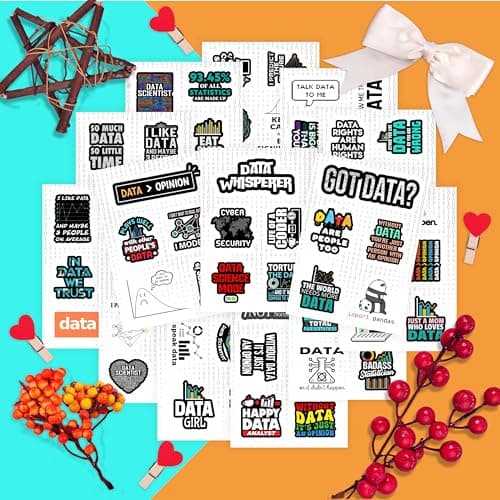 BulbaCraft Data Science Stickers for Water Bottle and Laptop - Data Science Party Favors & Decorations, Waterproof Vinyl Decals, Tech and Coding Stickers, Gifts for Women & Men