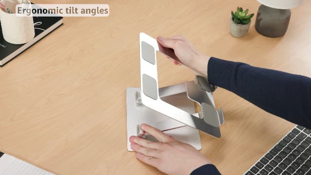 Amazon Basics Sturdy and Portable Ergonomic Laptop Stand for Desk, Adjustable Riser, Fits all Laptops and Notebooks up to 17.3 Inch, Silver, 10 x 8.7 x 6 in