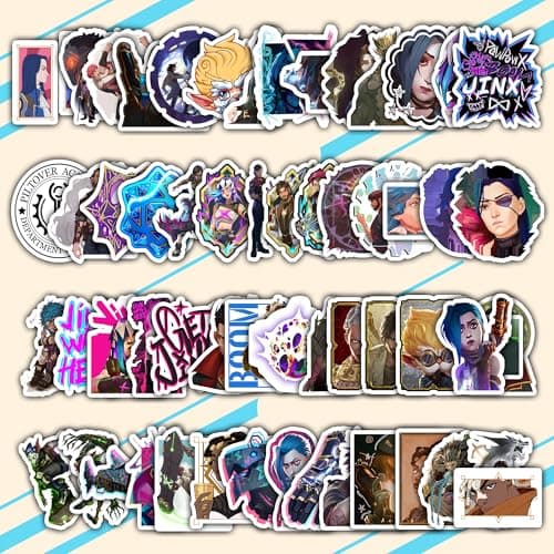 60Pcs Cartoon Arcane Season 2 Stickers League for Water Bottle, Legends Cup, Laptop, Guitar, Motorcycle, Bike, Skateboard, Luggage Box – Vinyl Waterproof