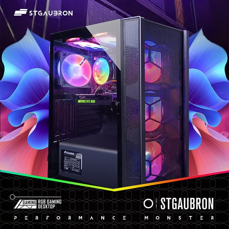 STGAubron Desktop PC, Intel Core i7 up to 3.9G, GeForce RTX 3060 12G GDDR6, 32G, 1TB SSD, WiFi, BT 5.0, RGB Fanx6, RGB Keybaord, RGB Mouse, Mouse Pad, RGB Bluetooth Sound Bar, RGB BT Gaming Mic W1