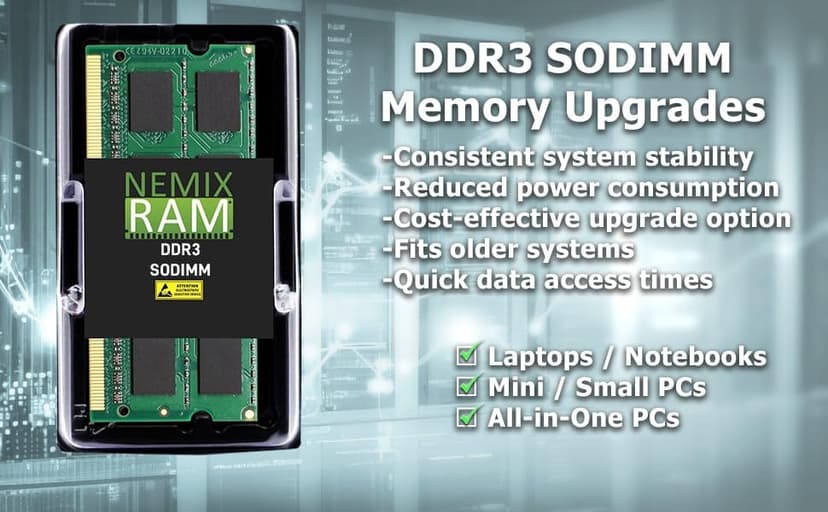 NEMIX RAM 8GB (1X8GB) DDR3 1066MHZ PC3-8500 2Rx8 1.5V 204-PIN Non-ECC SODIMM Laptop PC Memory