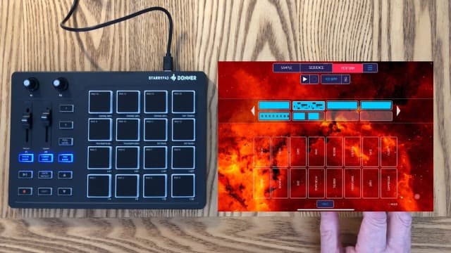 Donner MIDI Pad Beat Maker Machine Professional, Drum Machine with 16 Beat Pads, 2 Assignable Fader & Knobs and Music Production Software, USB MIDI Controller with 40 Courses, STARRYPAD
