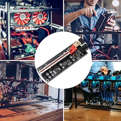 6PACK PCI-E 1X to 16X V009S-PLUS Riser Card with 7 PCI-E 1X Plug-in Adapter Card with 24in USB 3.0 Extension Cable for Bitcoin Crypto Mining Ethereum Mining（6 Pack）