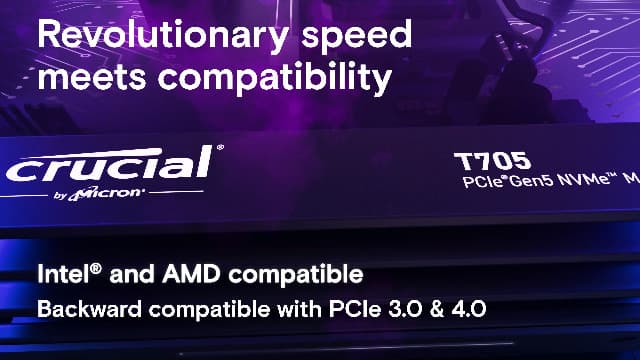 Crucial T705 1TB PCIe Gen5 NVMe M.2 SSD - Up to 13,600 MB/s - Game Ready - Internal Solid State Drive (PC) - +1mo Adobe CC - CT1000T705SSD3