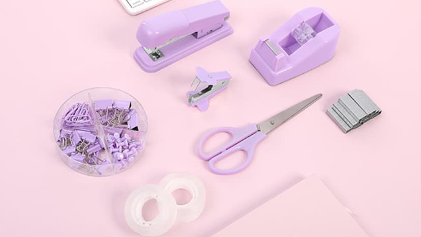 SKYDUE Black Office Supplies Set, Black Desk Accessories, Stapler, Tape Dispenser, Scissors, Binder/Paper Clips and 1000pcs Staples, Desk Supplies Set