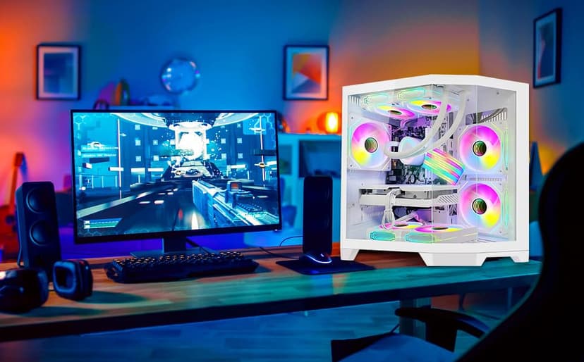 Ocean of Stars Gaming PC Desktop RTX 5070 12GB - AMD Ryzen 7 7700, 32GB DDR5 RAM, 1TB PCIe SSD, WiFi + BT, Windows 11 Pro -RGB Prebuilt Computer - White