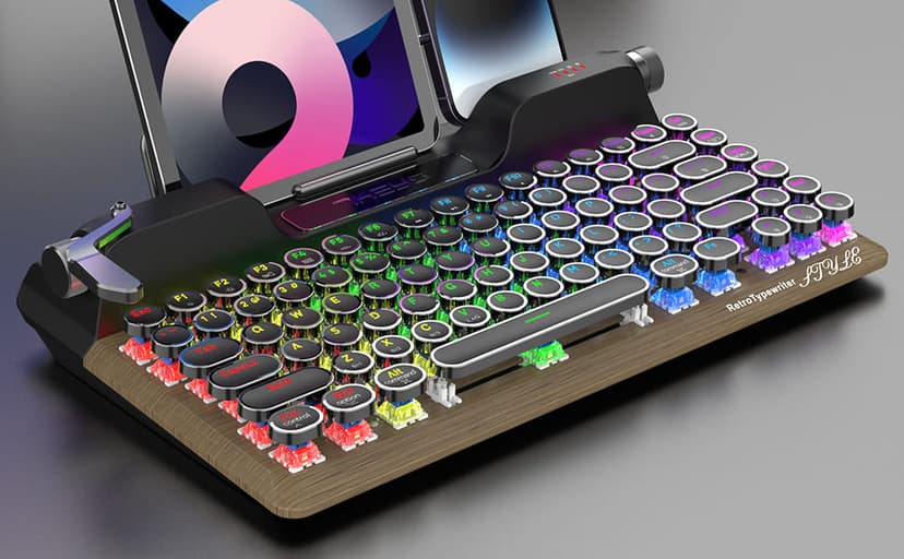 7KEYS Retro Typewriter Mechanical Gaming Keyboard, Vintage Style Computer Keyboard with Round Keycaps, Wireless Bluetooth5.0 and Wired/2.4G, True RGB Backlight, Compatible with PC/Laptop/Tablet/Phone