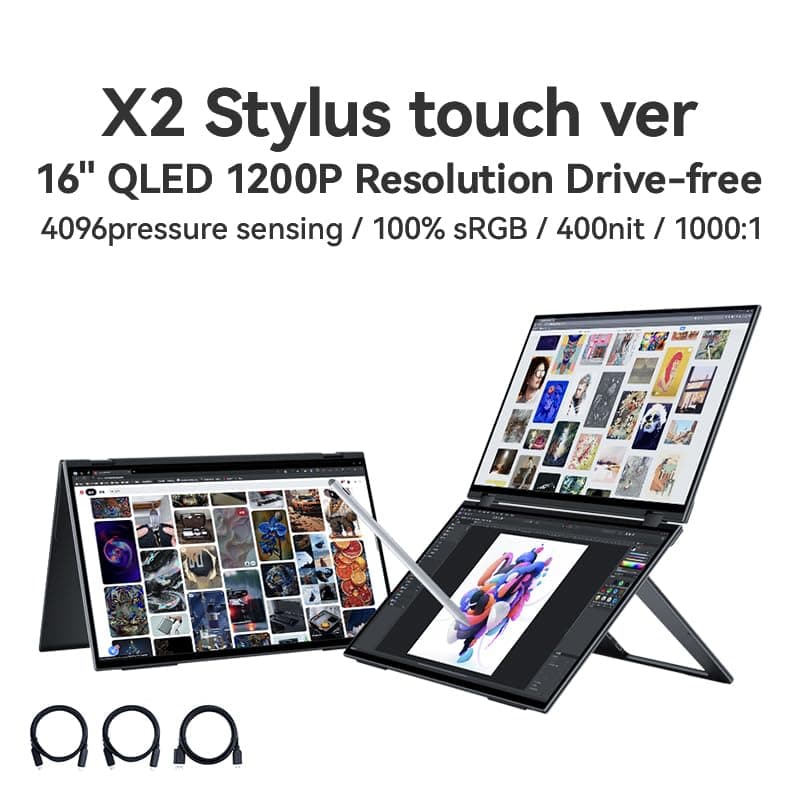 Dual View Portable Monitor Double Touch Screen 16"*2 FHD 60Hz 100% DCI-P3 400 Nit Stylus Support CNC Metal Shell for Laptop Tablet Phone for Windows MacOS X2