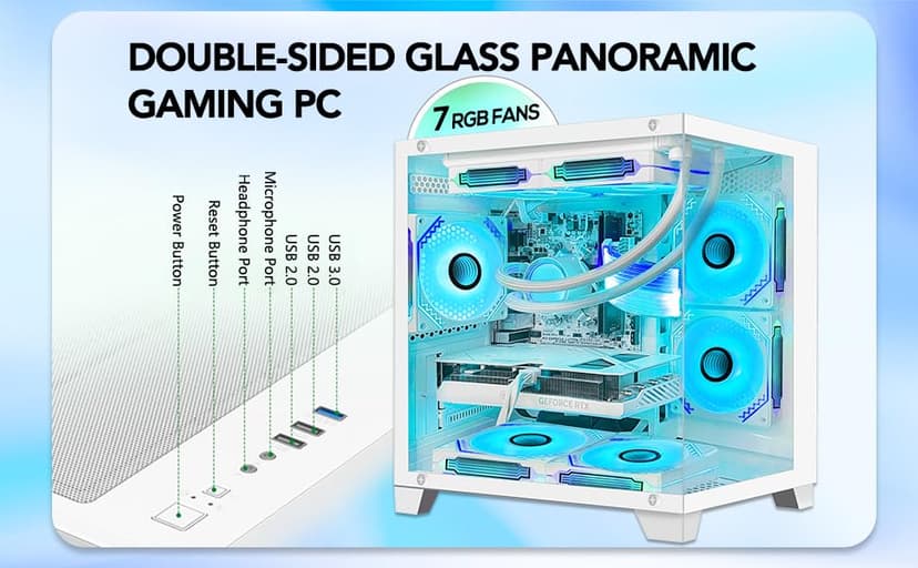 Panorama Gaming PC Desktop - AMD Ryzen 7 5700X 3.4 GHz, RTX 4070 Super 12G, 32GB DDR4 RAM 3200, 1TB M.2 PCIE SSD + 2TB SATA SSD, Windows 11 Pro 64-bit Desktop Computer, White