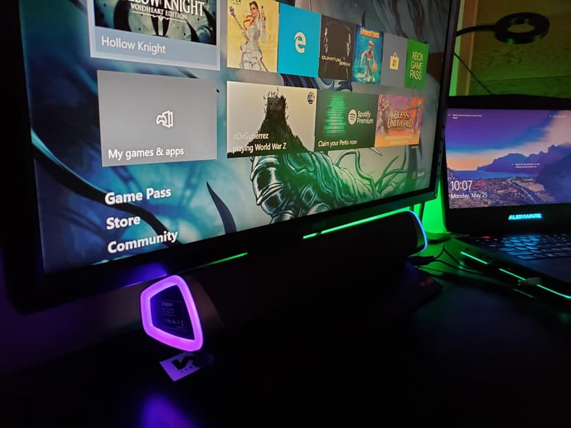 SOULION R30 Computer Speakers, Colorful LED Lights with Switch Button, Surround Sound Portable Computer Sound Bar Speakers for Desktop, Gray
