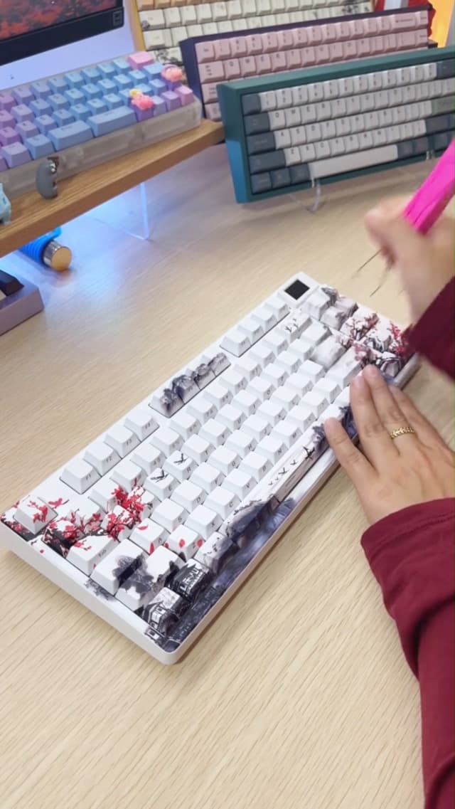 Womier 75% Keyboard with Color Multimedia Screen Wireless Gaming Mechanical Keyboard, Theme 3-Modes Hot Swappable Key Board w/Wrist Rest,SK80 PRO Gasket RGB Custom for Mac/Win,Red Plum