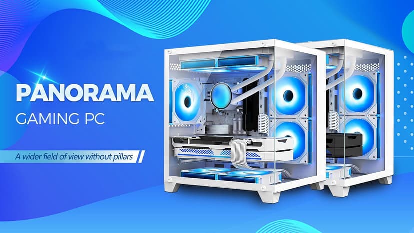 Panorama Gaming PC Desktop Computer - AMD Ryzen 7 5700G 3.8 GHz, RTX 4060 8GB, 32GB DDR4 RAM 3200, 1TB M.2 PCIE + 1TB SATA SSD, 650W PSU, 240mm AIO, Windows 11 Pro 64-bit, White