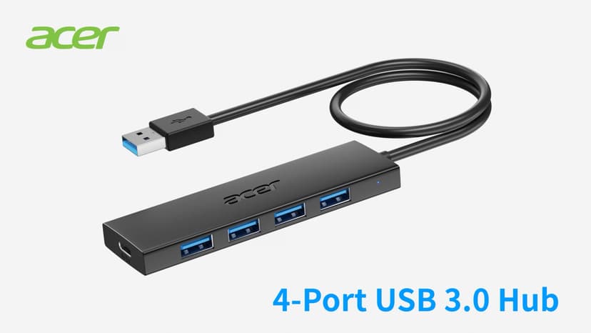 Acer USB Hub 4 Ports, Multiple USB 3.0 Hub, USBA Splitter for Laptop with Type C Power Port, Extender for A Port Laptop, PC, Desktop and More (2ft)