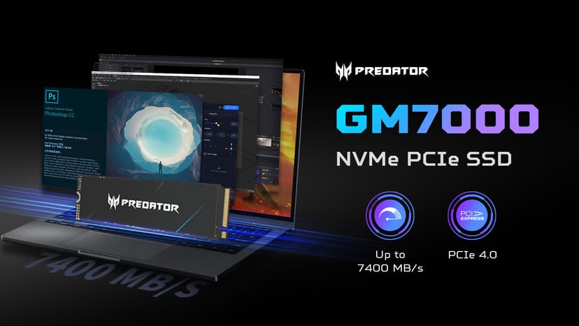 Predator M.2 SSD 2TB GM7000 with DRAM Cache NVMe 1.4 2280 PCIe Gen4×4 Ultra high Speed (Maximum Read: 7400MB/s, max Write: 6700MB/s) 3D NAND TLC Internal SSD Compatible with PS5 Pro - BL.9BWWR.106