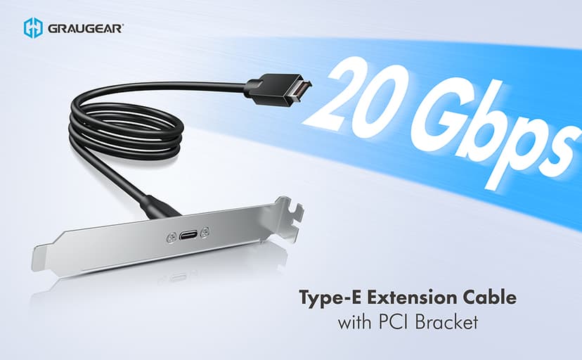 GRAUGEAR 20Gbps USB 3.2 Gen 2x2 USB-C Front Panel Type-C Adapter, Motherboard Header Extension Cable, USB-C to USB3.2 Type-E Key-A 20-Pin Connector with PCIe Bracket, 23.6 in [G-AD-ETC-10G]