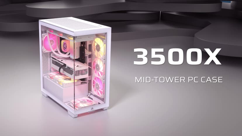 CORSAIR 3500X ARGB Mid-Tower ATX PC Case – Panoramic Tempered Glass – Reverse Connection Motherboard Compatible – 3X CORSAIR RS120 ARGB Fans Included – White