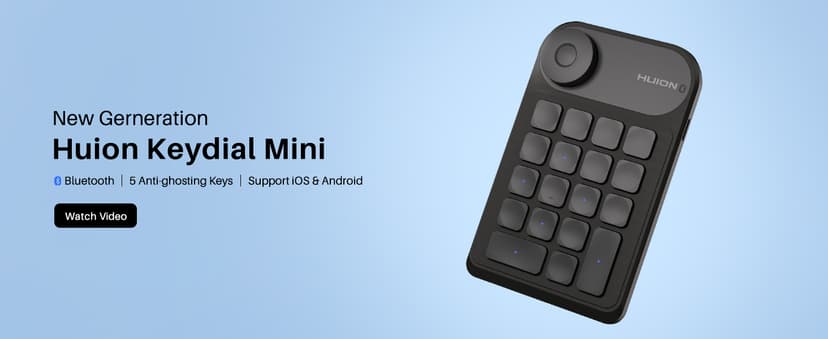 HUION Keydial Mini Bluetooth Programmable Keypad with Dial 5 Keys Anti-ghosting 18 Customized Keys, Wireless Shortcut Keyboard for Drawing Tablet, PC, MacBook, Surface Pro, Laptops