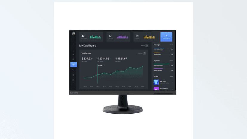 Lenovo D24-40 Monitor, 23.8" FHD Display, Tilt Stand, HDMI and VGA Ports, 75Hz Refresh Rate, AMD FreeSync, 250 nits, Raven Black