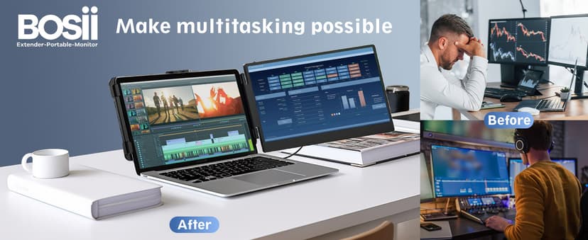 Laptop Screen Extender Monitor - 14 Inch Dual IPS FHD 1080P HDMI/USB-A/Type-C Extended Portable Monitor for Laptops (Maximum Length: 15.74") Compatible with Windows Mac Travel Work