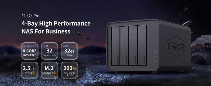 TERRAMASTER F4-424 Pro NAS Storage - 4Bay Core i3-N305 8-Core 8-Thread CPU, 32GB DDR5 RAM, 2.5GbE Port x 2, Network Attached Storage Peak Performance for Business (Diskless) Black