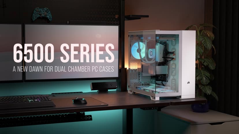 CORSAIR 6500X Mid-Tower ATX Dual Chamber PC Case – Panoramic Tempered Glass – Reverse Connection Motherboard Compatible – No Fans Included – Black