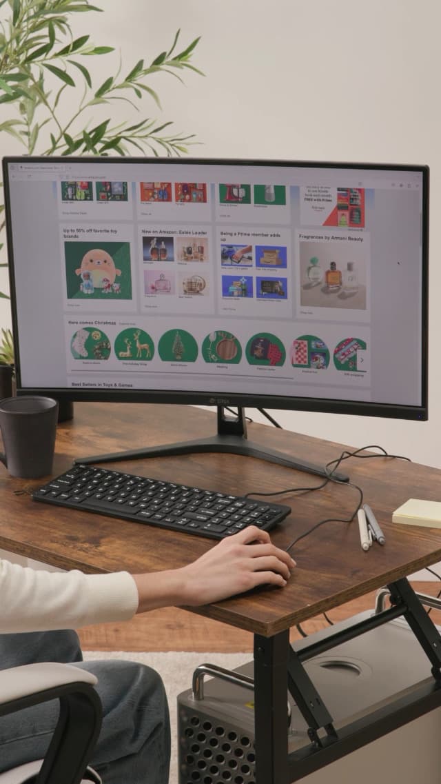 CRUA 27" Curved Monitor, FHD(1920x1080P) VA Panel, 100HZ, 120% sRGB Professional Computer Monitor, Narrow Bezels on Three Sides, Blue Light Filter, Office and Dormitory(HDMI, VGA)-Black