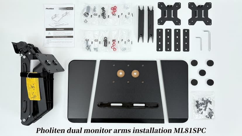 Pholiten Adjustable Dual Monitor Arms with Gas Spring for 17-32 inch Screens,Pneumatic Dual VESA Monitor Mount with Base,Freestanding Full Motion Dual Monitor Desk Stand Holds up to 22 lbs Each. ﻿