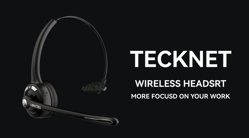 TECKNET Bluetooth Headset, Wireless On Ear Headphones with Noise Cancelling Microphone for Trucker, Hand Free Wireless Headset with Mute Mic for Phone