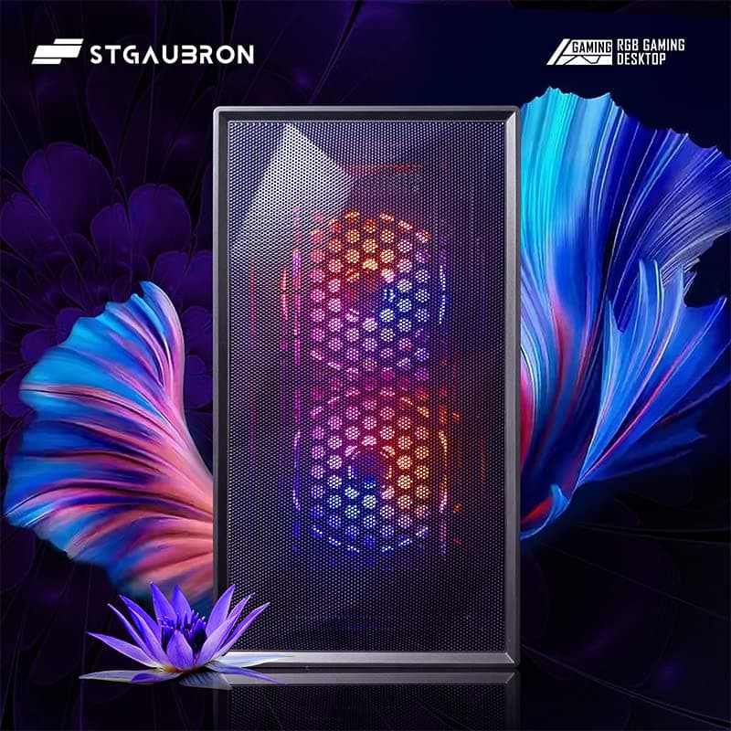 STGAubron Prebuilt Gaming PC Desktop, Radeon RX 550 4G GDDR5, Intel Core I5 up to 3.7GHz, 16G RAM, 512G SSD, WiFi, BT 5.0, RGB Fan x3, Windows 10 Home
