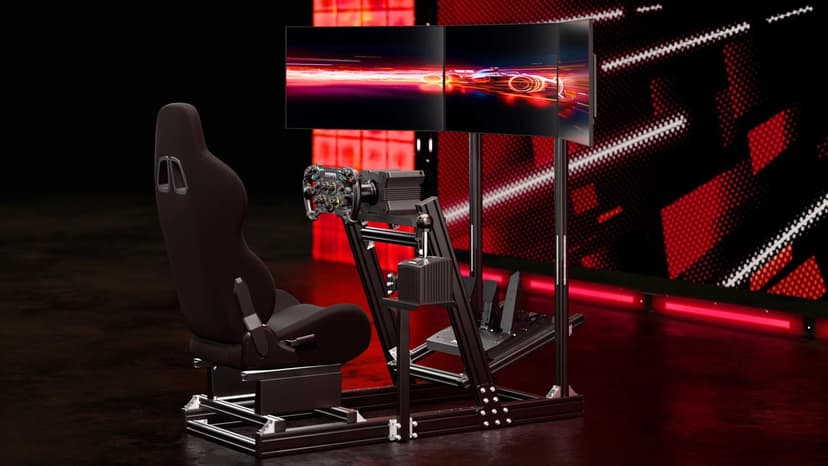 Supllueer 8040 Aluminum Racing Simulator Cockpit with 3 Monitor Stand and Black Seat,Universal and adjustable Cockpit, Compatible with Logitech/Thrustmaster/Fanatec/Moza Direct Drive Motors Wheels