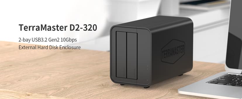 TERRAMASTER D2-320 2Bay USB 3.2 Gen 2 RAID Storage - 10Gbps Type C - Supports RAID 0, 1, Single, JBOD